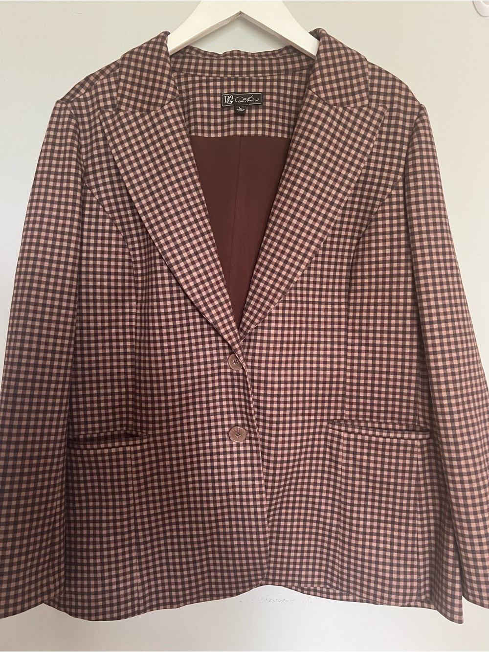 DG2 by Diane Gilman Brown Taupe Plaid Blazer Jacket Size L